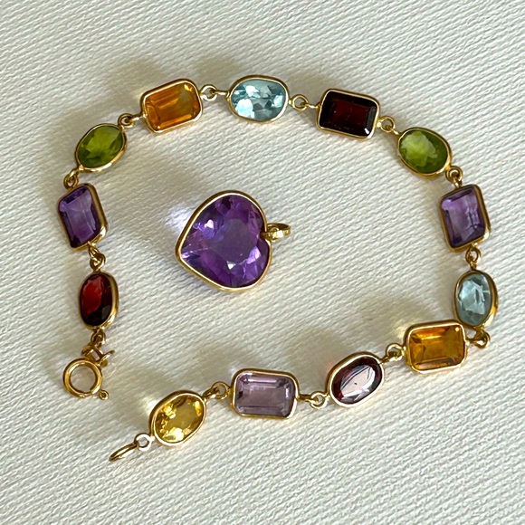 18K Gold Semi-Precious Gem Bracelet & Charm - Picture 2 of 4